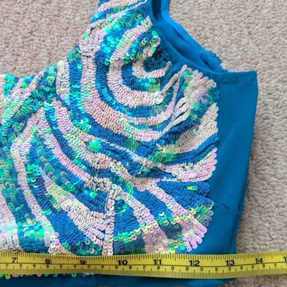 Aqua Blue & Sequence Indian Sari - Small Like New - Picture 5 of 5